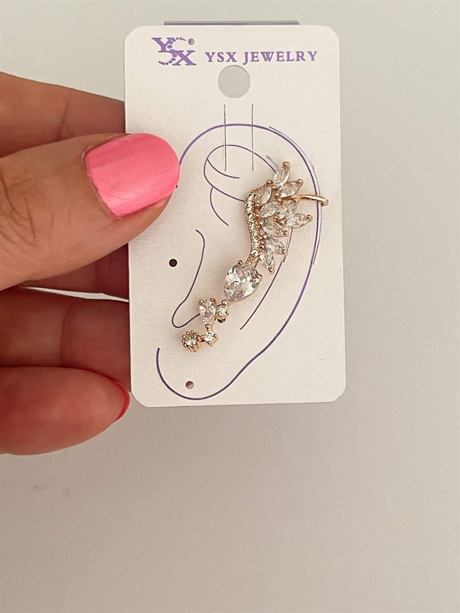 Özel Kaplama Baget Taşlı Tekli Ear Cuff Küpe (4 Cm