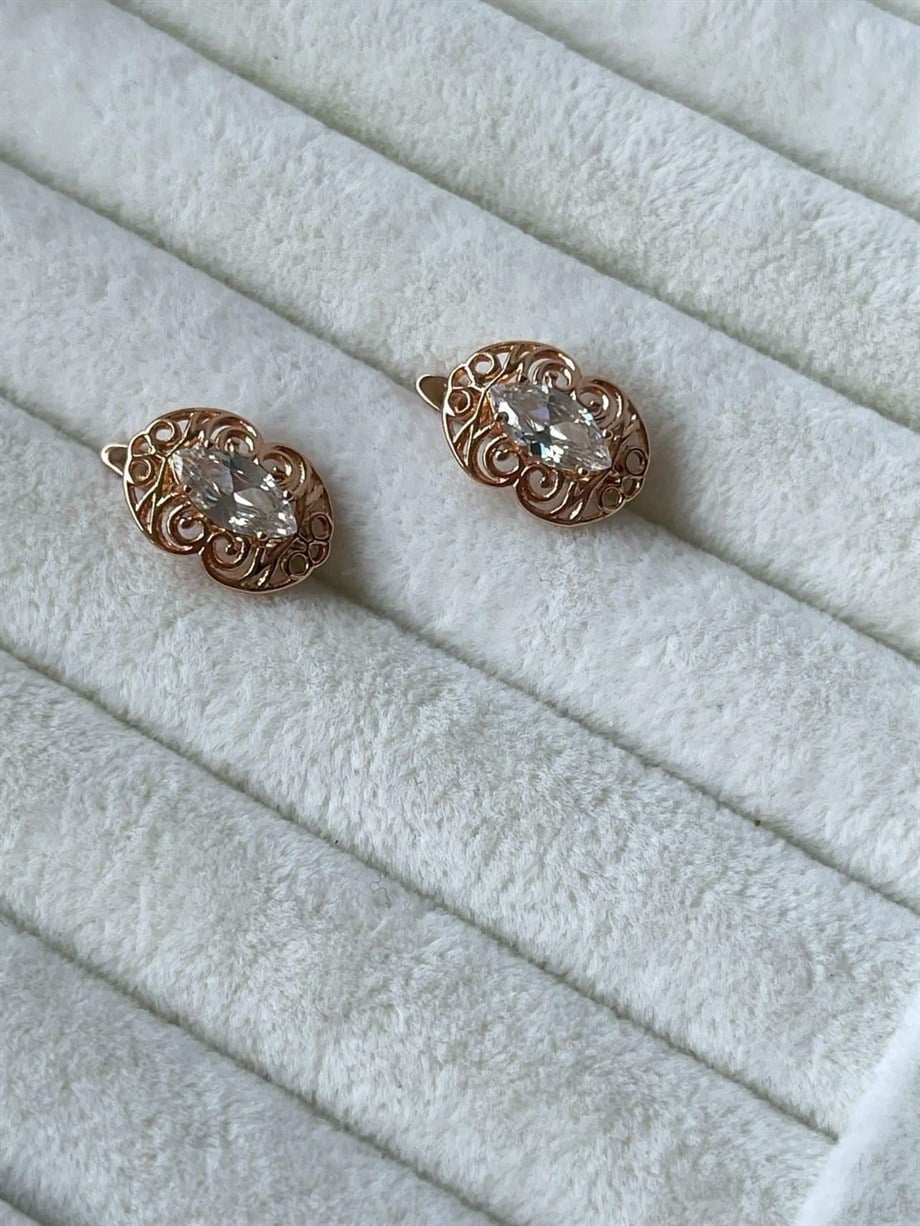 Özel Kaplama Baget Taşlı Vintage Küpe (1.5 Cm)