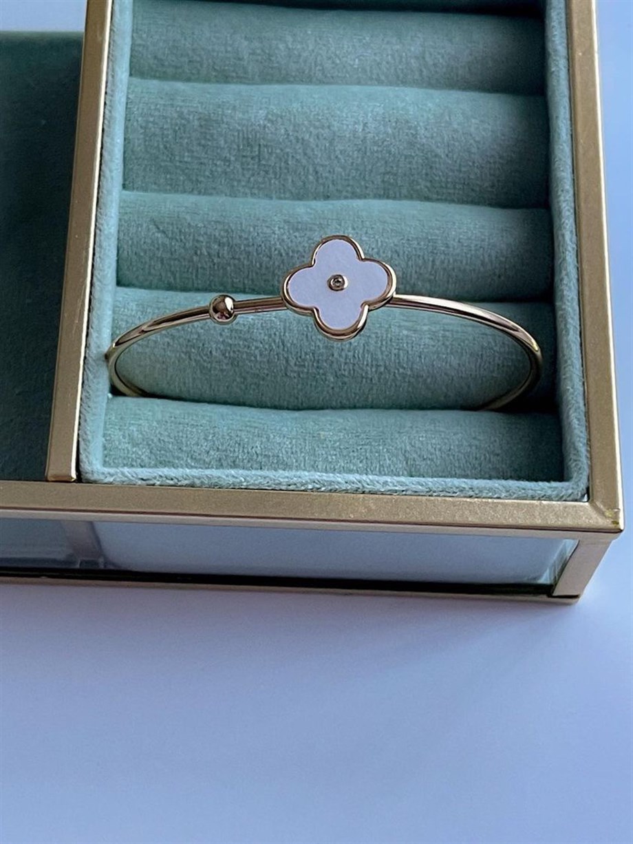 Özel Kaplama Beyaz Van Cleef Minimal Kelepçe Bileklik 