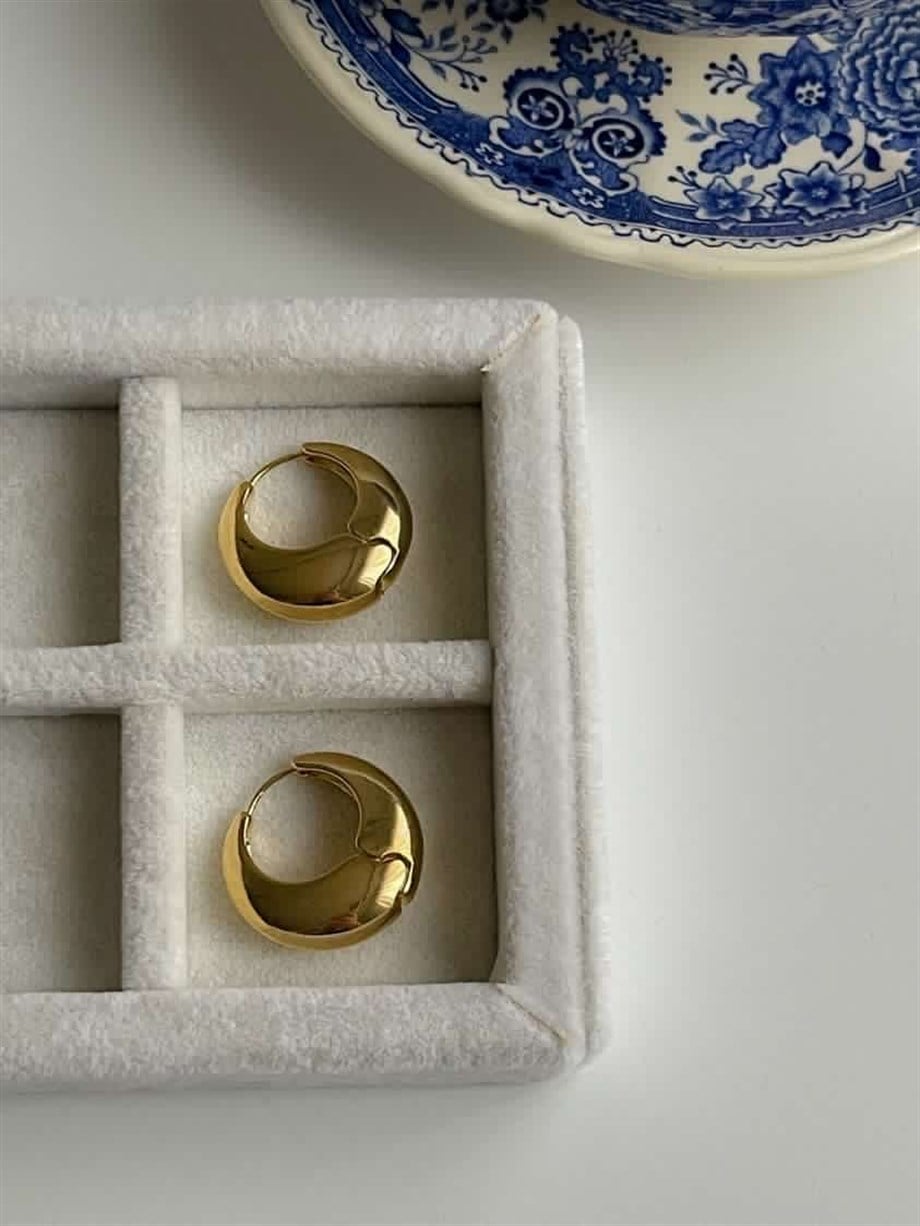 Özel Kaplama Büyük Gold Badem Bombeli Küpe (2.20 Cm)