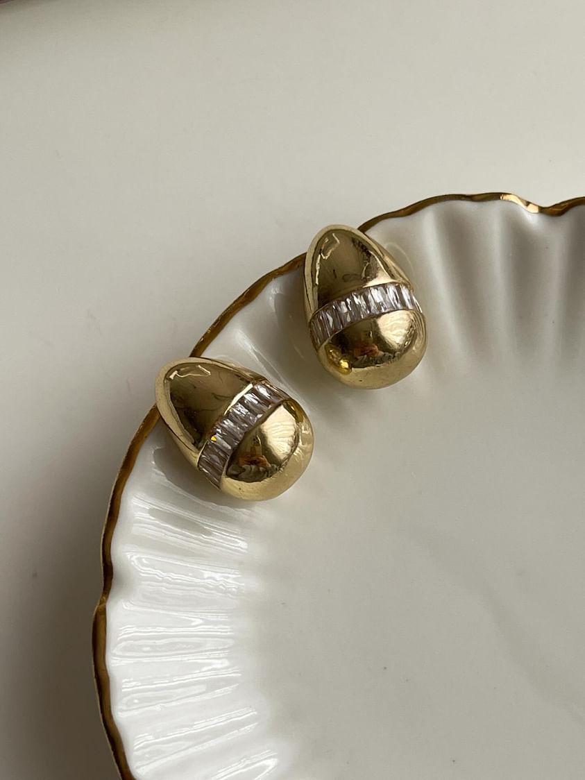 Özel Kaplama Gold Baget Taşlı Botega Damla Küpe (2 Cm)