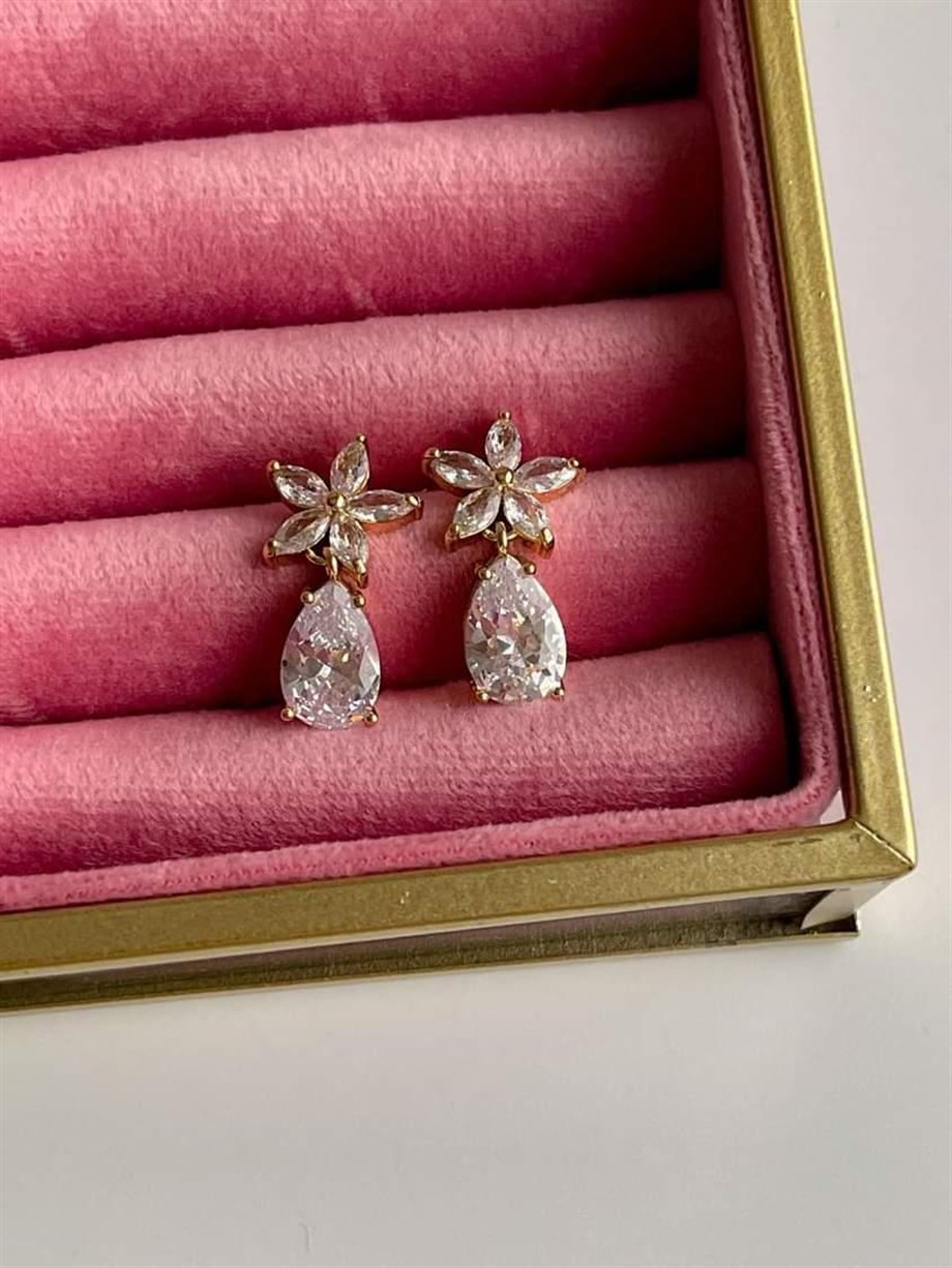 Özel Kaplama Gold Baget Taşlı Küpe (2.5 Cm)