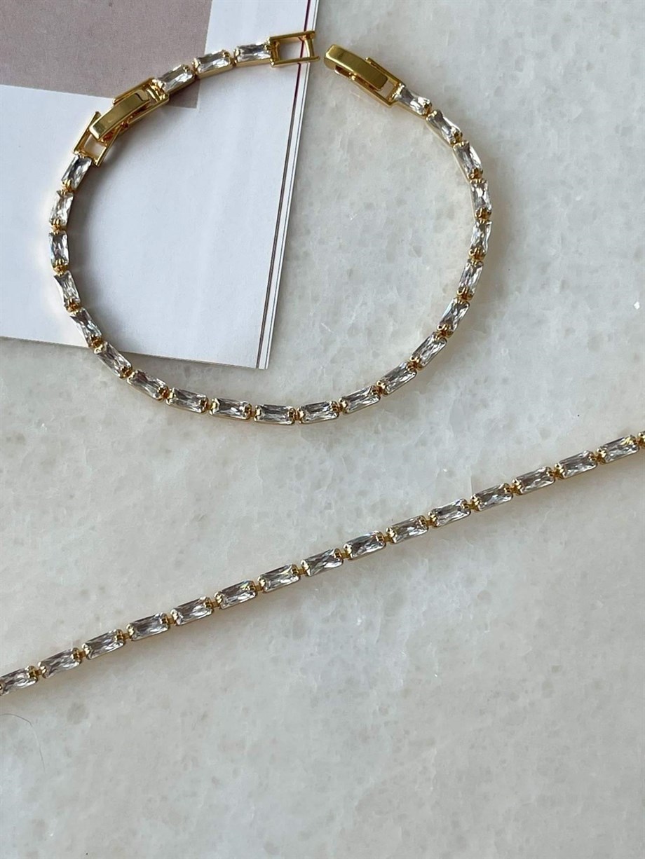 Özel Kaplama Gold Baget Taşlı Phear Bileklik (21 Cm)