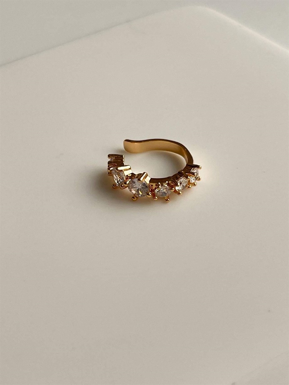 Özel Kaplama Gold Baget Taşlı Tekli Ear Cuff Küpe (1.60 Cm)