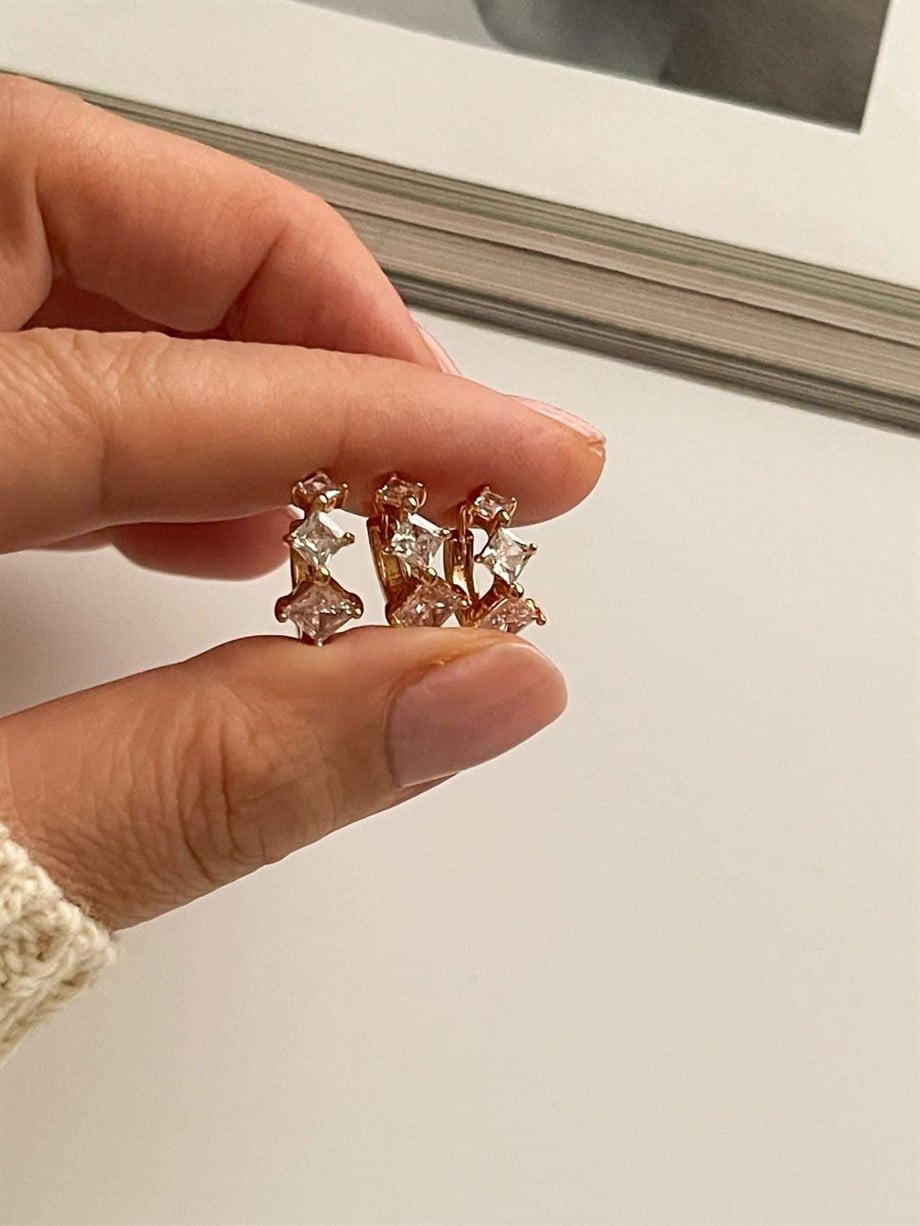 Özel Kaplama Gold Baget Taşlı Üçlü Set Halka Küpe (1.60 Cm)