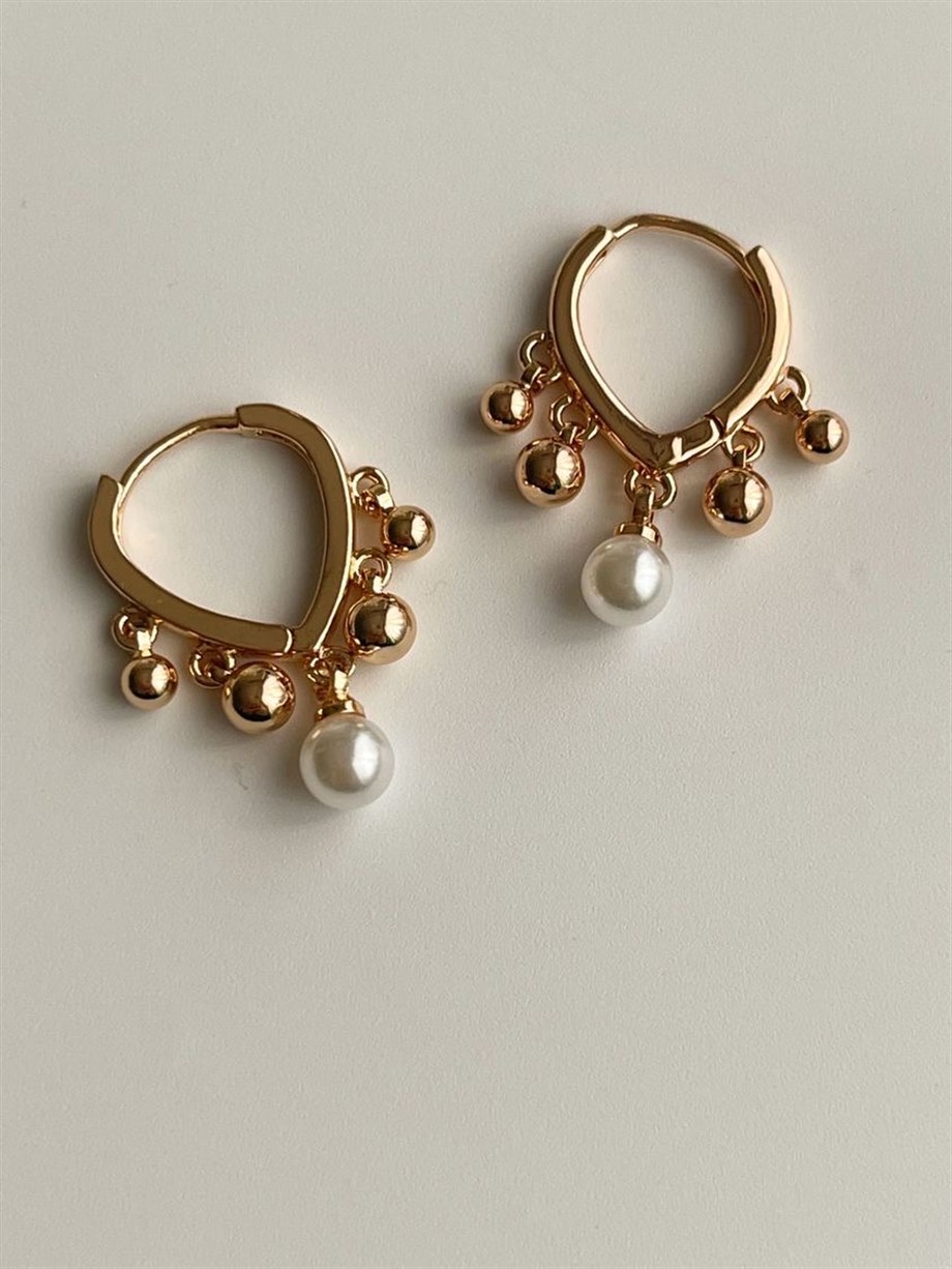 Özel Kaplama Gold Beyaz İncili Shakira Küpe (2 Cm)