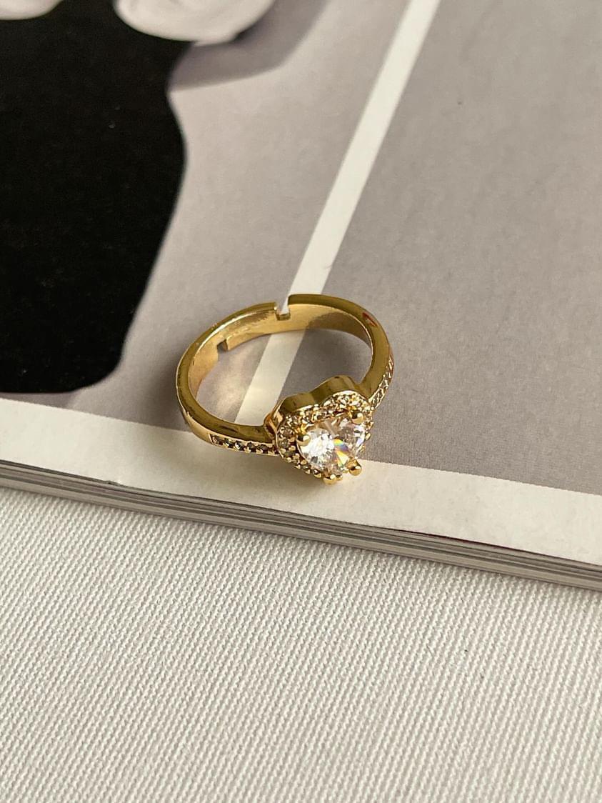 Özel Kaplama Gold Beyaz Kalpli Alttan Ayarlanabilir Prenses Yüzük 