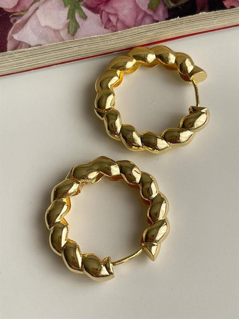 Özel Kaplama Gold Burgu Halka Küpe (3 Cm)