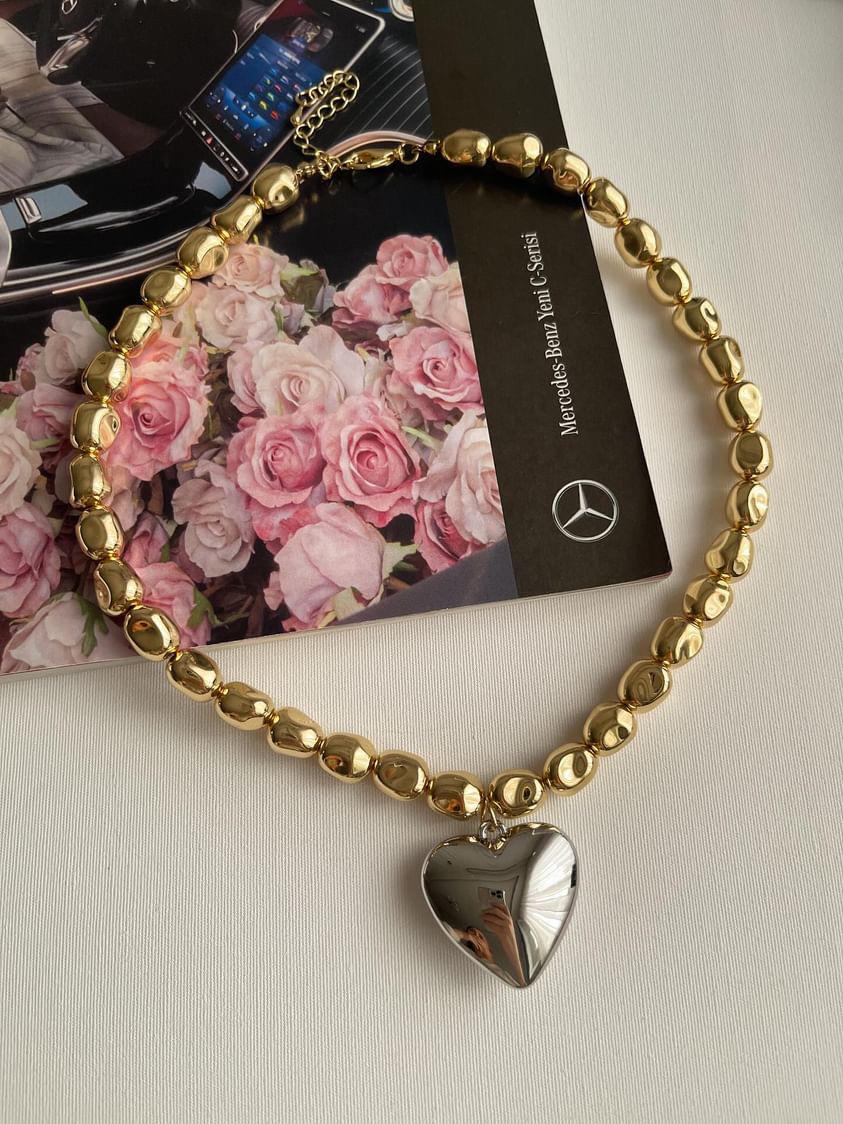 Özel Kaplama Gold Gümüş Kalpli Kolye (52 Cm)
