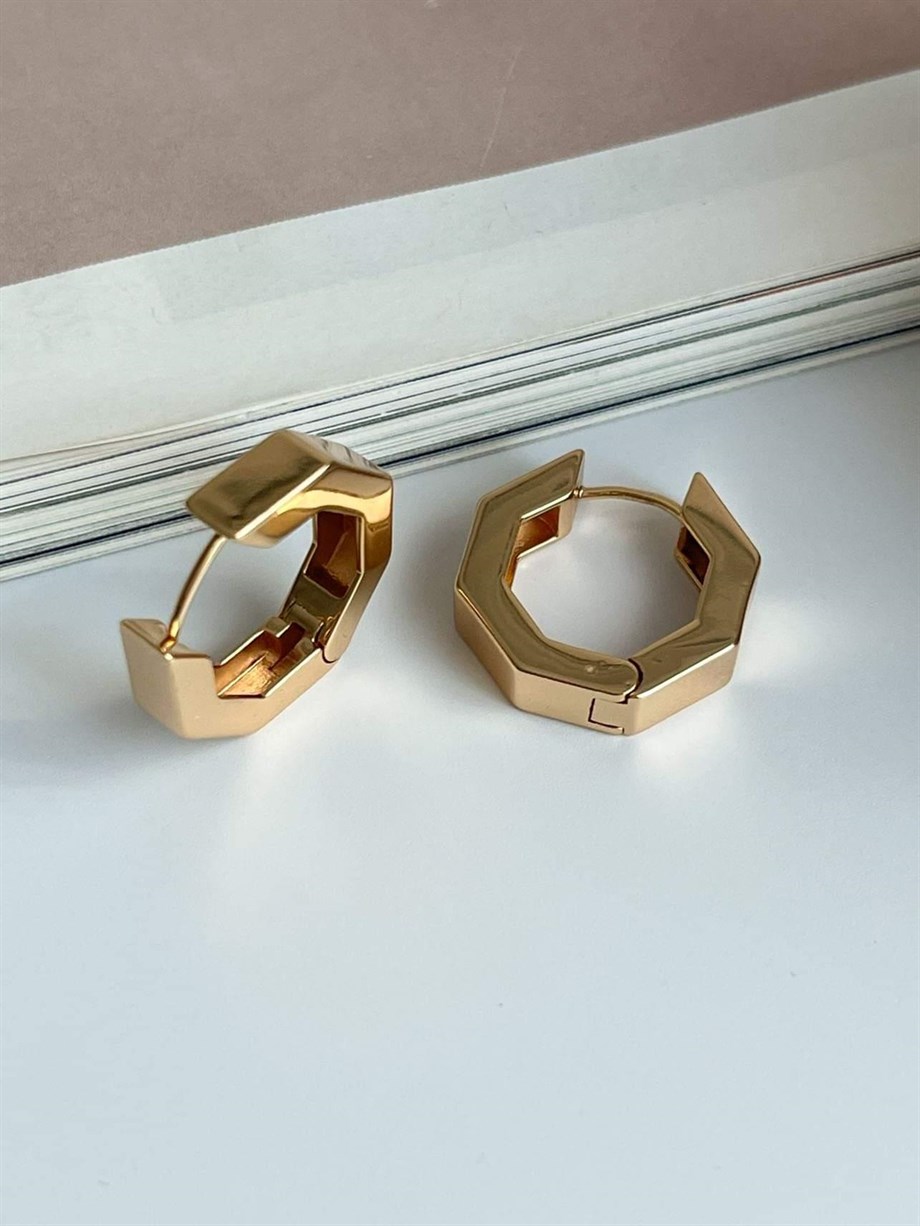 Özel Kaplama Gold Köşeli Halka Küpe (2.20 Cm)