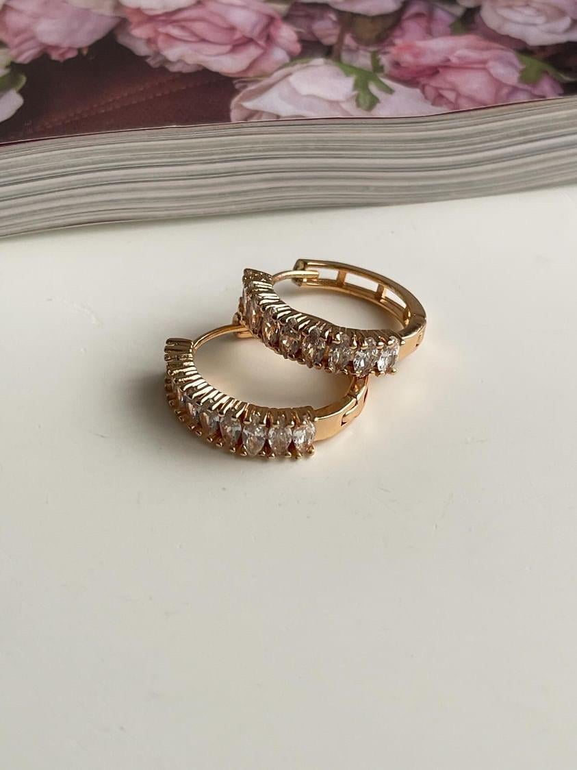 Özel Kaplama Gold Mekik Taşlı Luna Küpe (2 Cm)