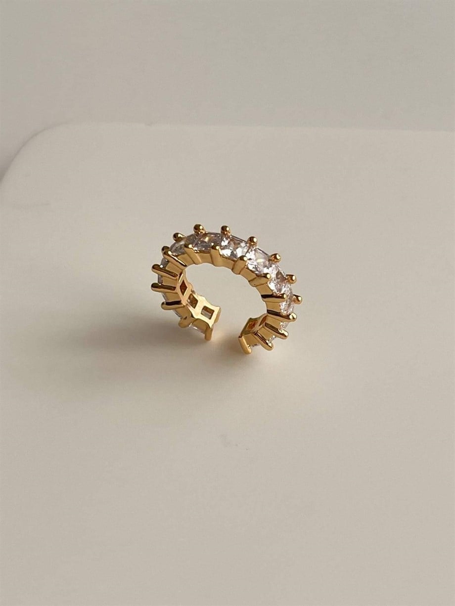 Özel Kaplama Gold Renk Baget Taşlı Tekli Ear Cuff Küpe (1.60 Cm)