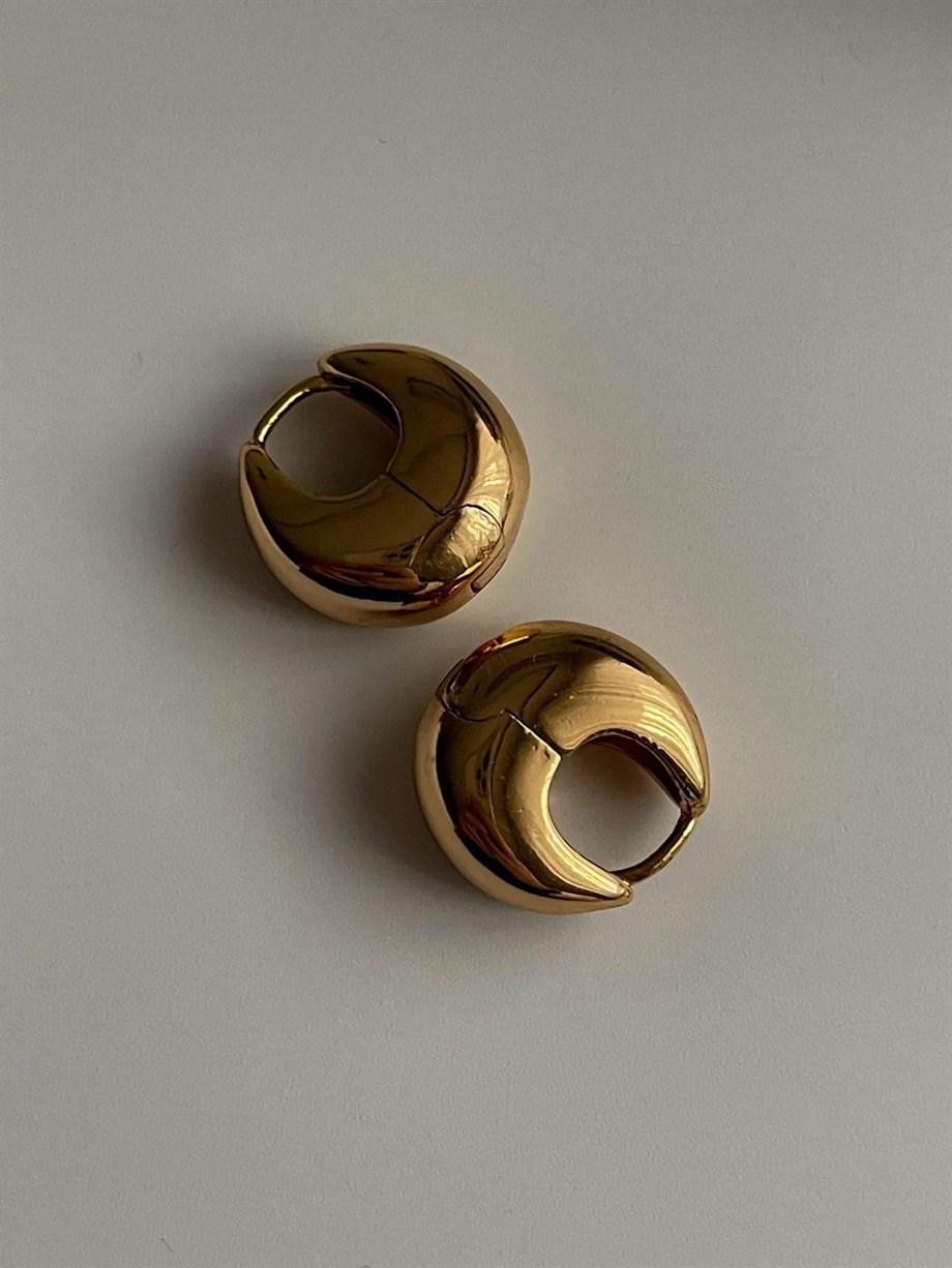 Özel Kaplama Gold Renk Bombeli Tombul Halka Küpe (1.5 Cm)