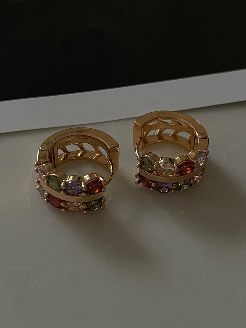 Özel Kaplama Gold Renk Renkli Zirkon Taşlı Luna Küpe (1.80 Cm)