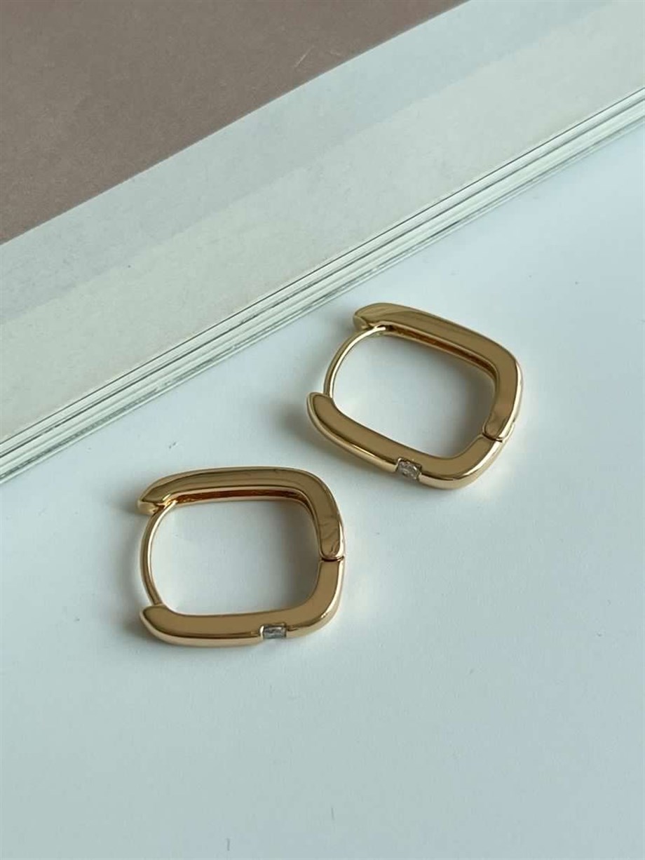 Özel Kaplama Gold Renk Tek taşlı Halka Küpe (1.90 Cm)