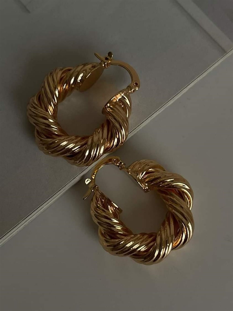 Özel Kaplama Gold Renk Tina Küçük Boy Halka Küpe (2.80 Cm)