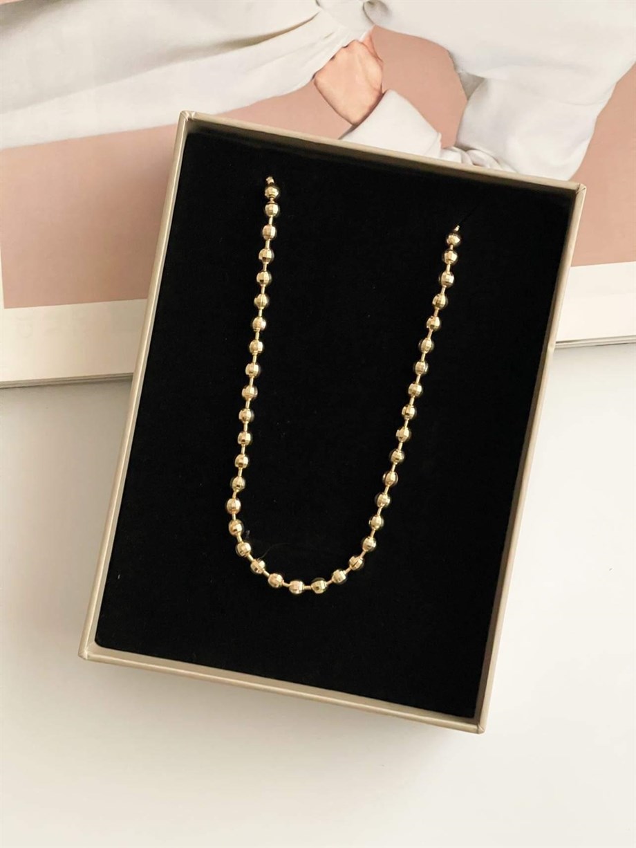 Özel Kaplama Gold Renk Topçuklu Uzun Kolye (60 Cm)