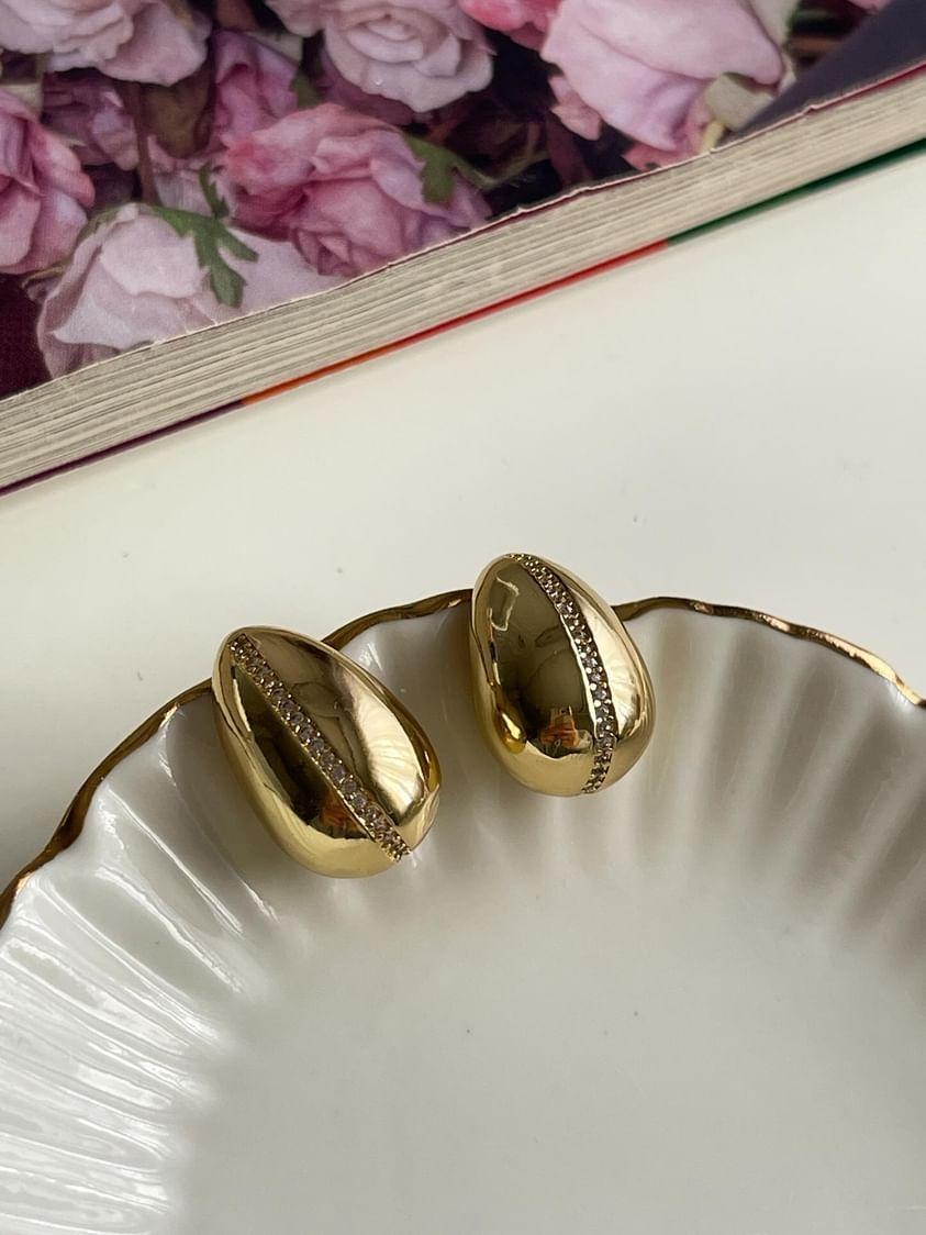 Özel Kaplama Gold Renk Zirkon Taşlı Botega Damla Küpe (2 Cm)