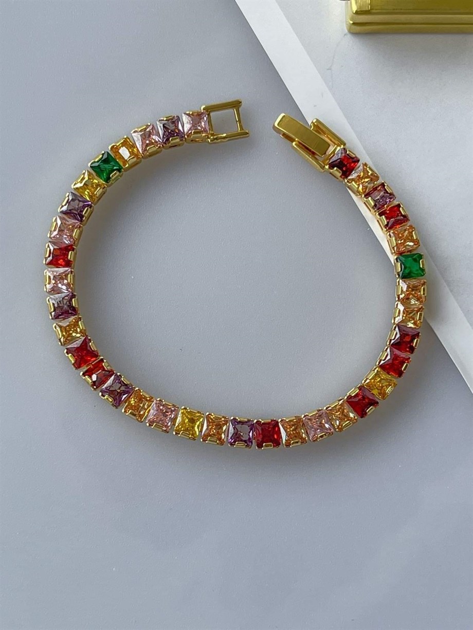 Özel Kaplama Gold Renkli Su Yolu Taşlı Bileklik (19 Cm)