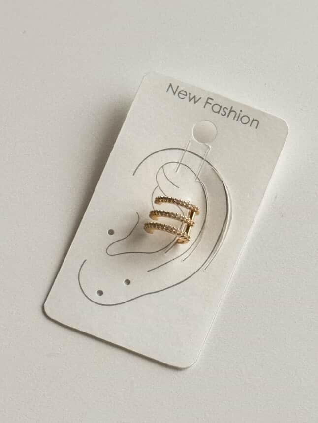 Özel Kaplama Gold Zirkon Taşlı Tekli Ear Cuff Küpe (1 Cm)