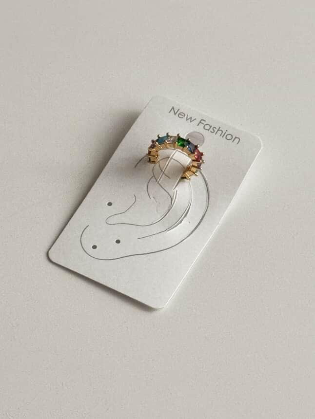 Özel Kaplama Gold Zirkon Taşlı Tekli Ear Cuff Küpe (1 Cm)