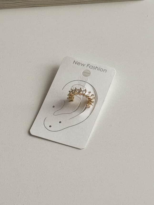 Özel Kaplama Gold Zirkon Taşlı Tekli Ear Cuff Küpe (1 Cm)