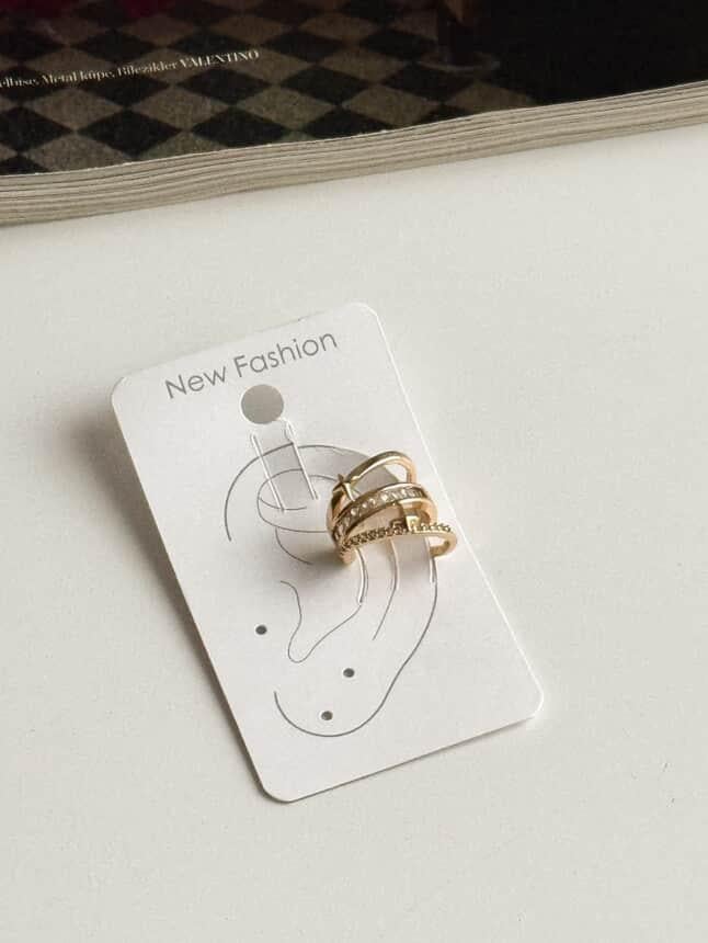 Özel Kaplama Gold Zirkon Taşlı Tekli Ear Cuff Küpe (1 Cm)