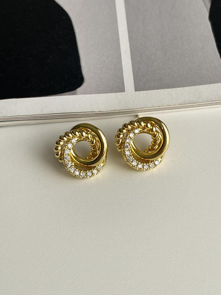 Özel Kaplama Gold Zirkon Taşlı Vintage Vip Küpe (1.60 Cm)