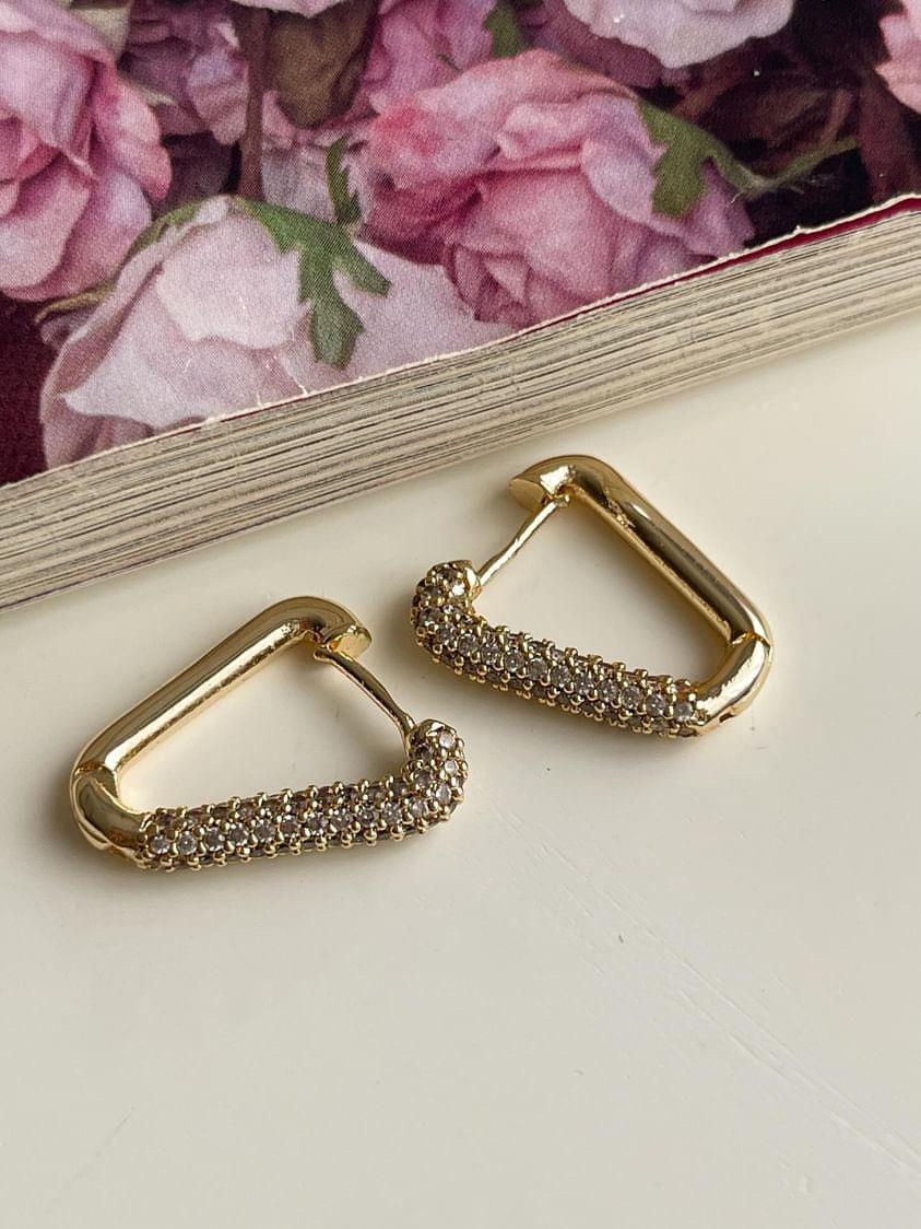 Özel Kaplama Gold Zirkon Taşlı Vip Küpe (3 Cm)