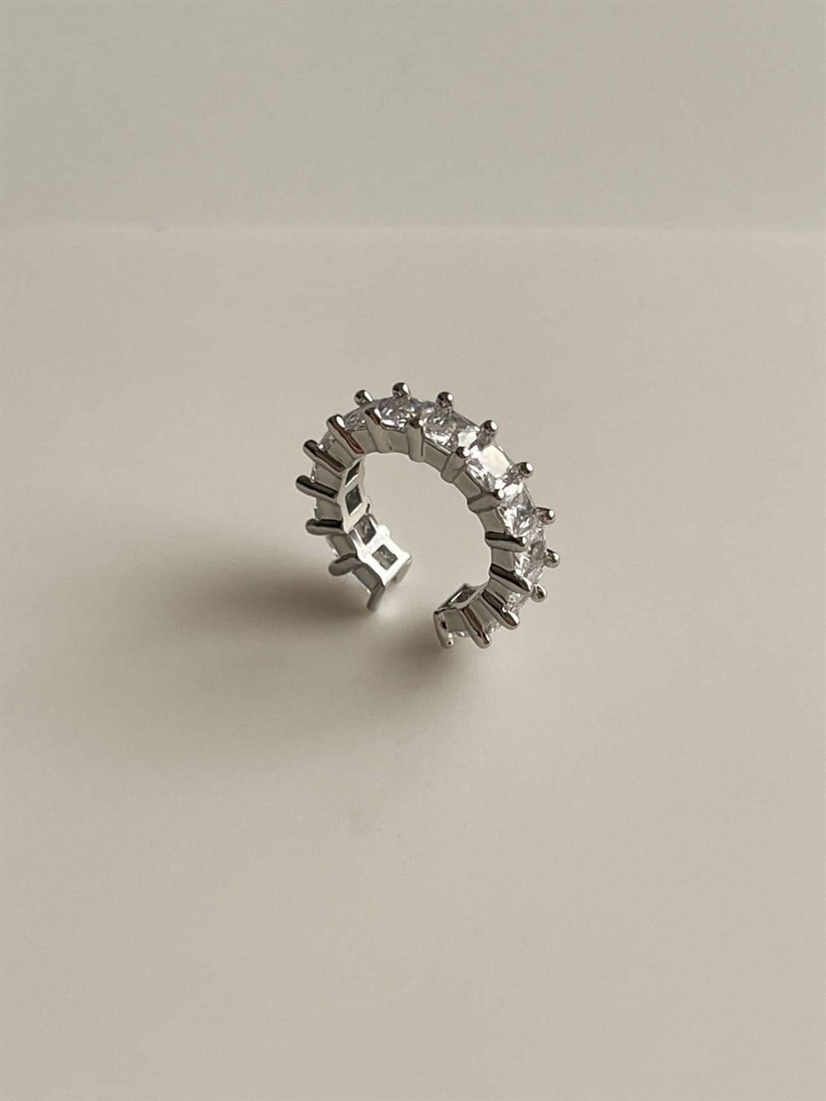 Özel Kaplama Gümüş Renk Baget Taşlı Tekli Ear Cuff Küpe (1.60 Cm)