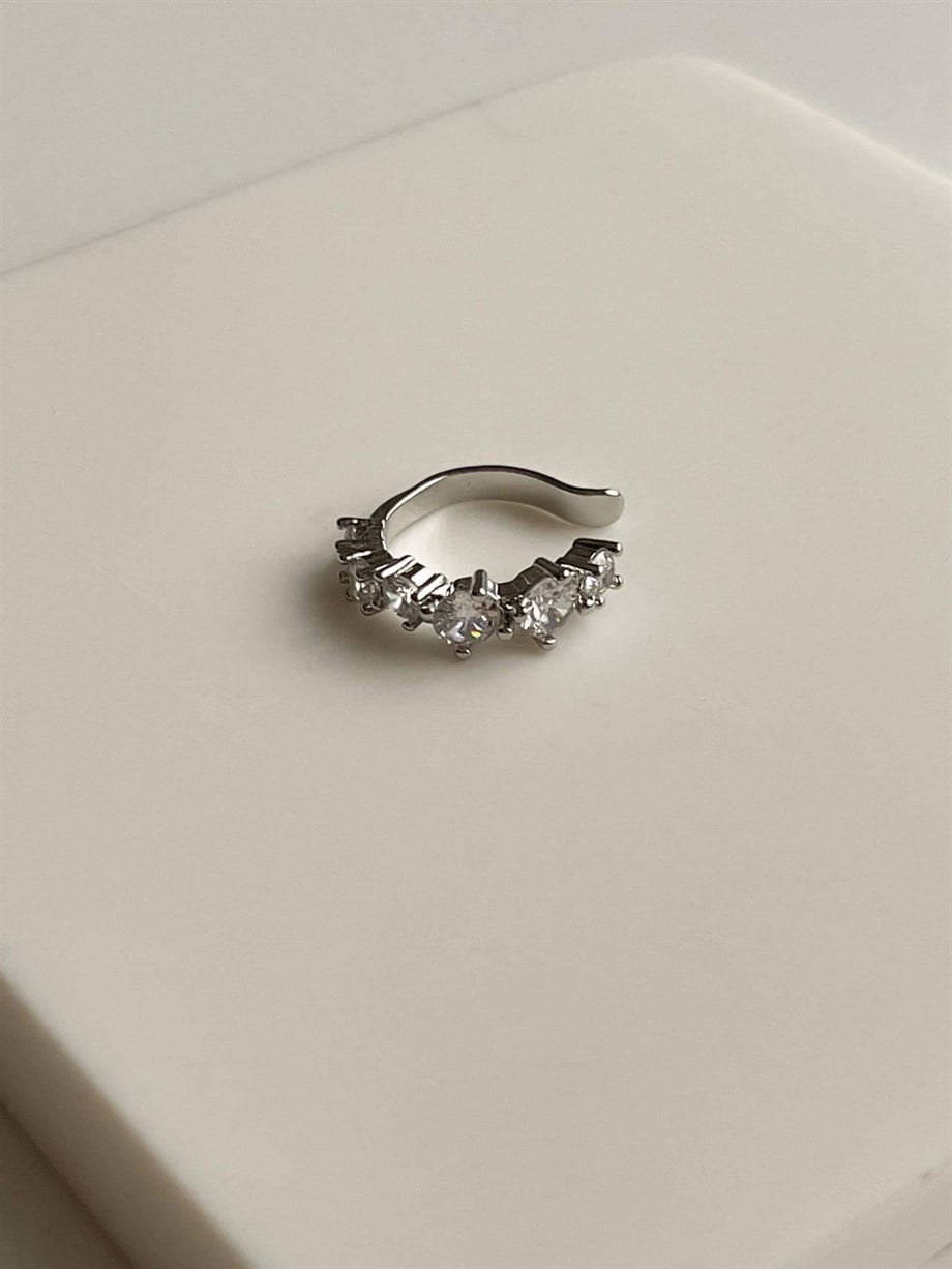 Özel Kaplama Gümüş Renk Baget Taşlı Tekli Ear Cuff Küpe(1.60 Cm)