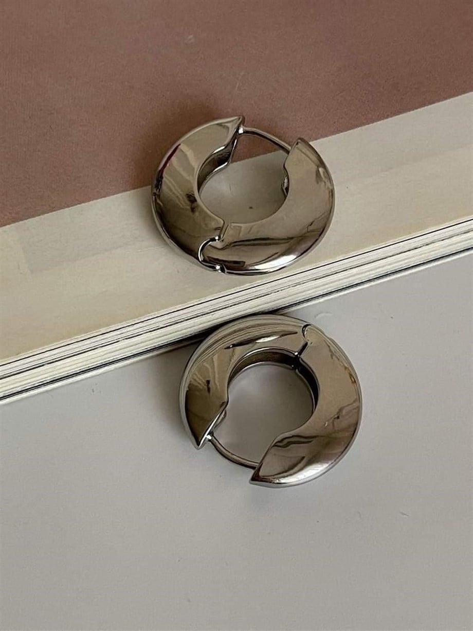 Özel Kaplama Gümüş Renk Bombeli Halka Küpe (2.30 Cm)