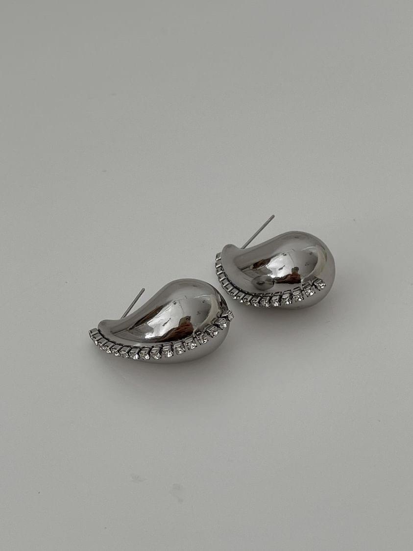 Özel Kaplama Gümüş Renk Taşlı Damla Küpe (3 Cm)