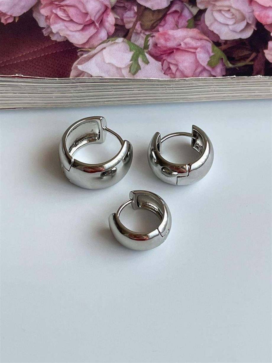 Özel Kaplama Gümüş Renk Üçlü Halka Küpe Seti (1.5 Cm)