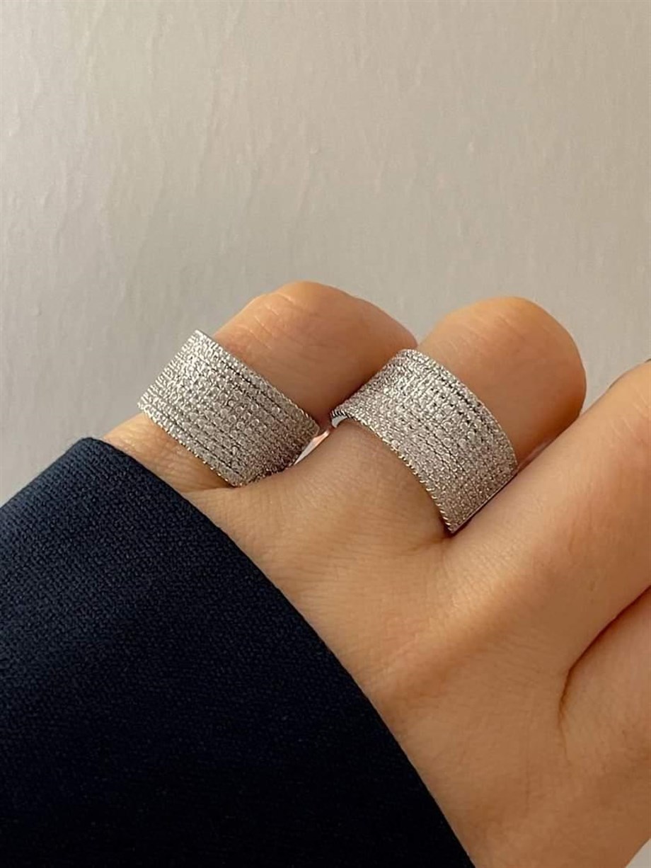 Özel Kaplama Gümüş Renk Zirkon Taşlı Numaralı Yüzük (17 Numara)