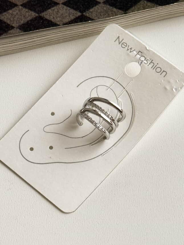 Özel Kaplama Gümüş Renk Zirkon Taşlı Tek Adet Ear Cuff Küpe 