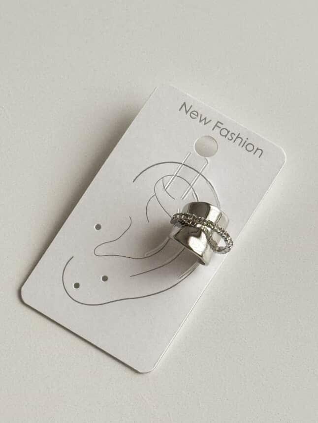 Özel Kaplama Gümüş Renk Zirkon Taşlı Tekli Ear Cuff Küpe (1 Cm)