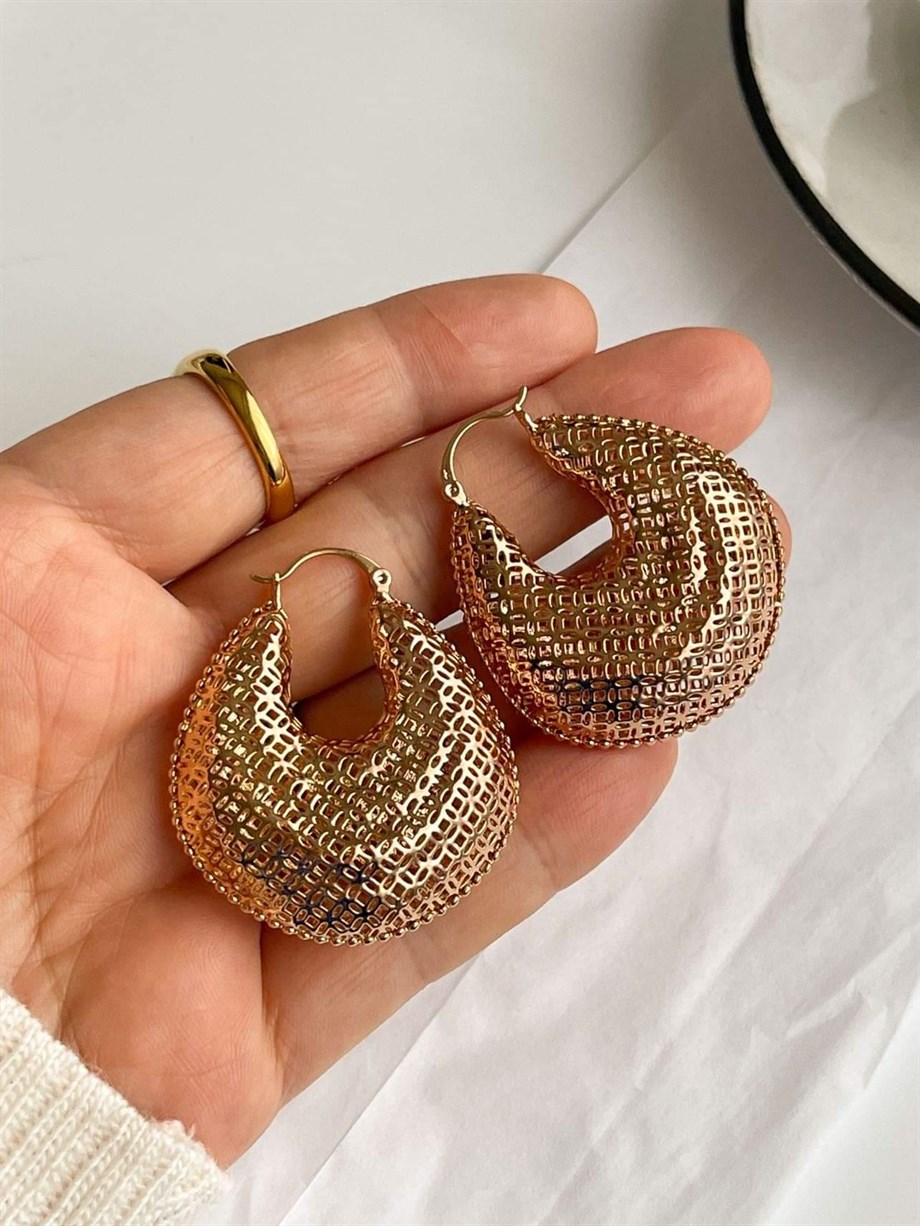 Özel Kaplama İçi Boş Hafif Vintage Desenli Küpe (4.5 Cm)