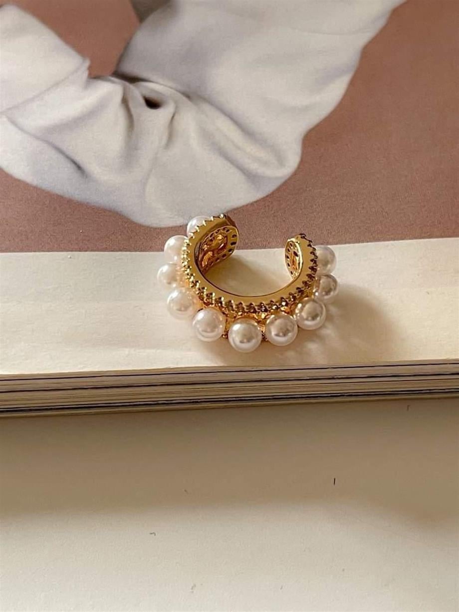 Özel Kaplama İncili Beyaz Taşlı Tek Ear Cuff Küpe 