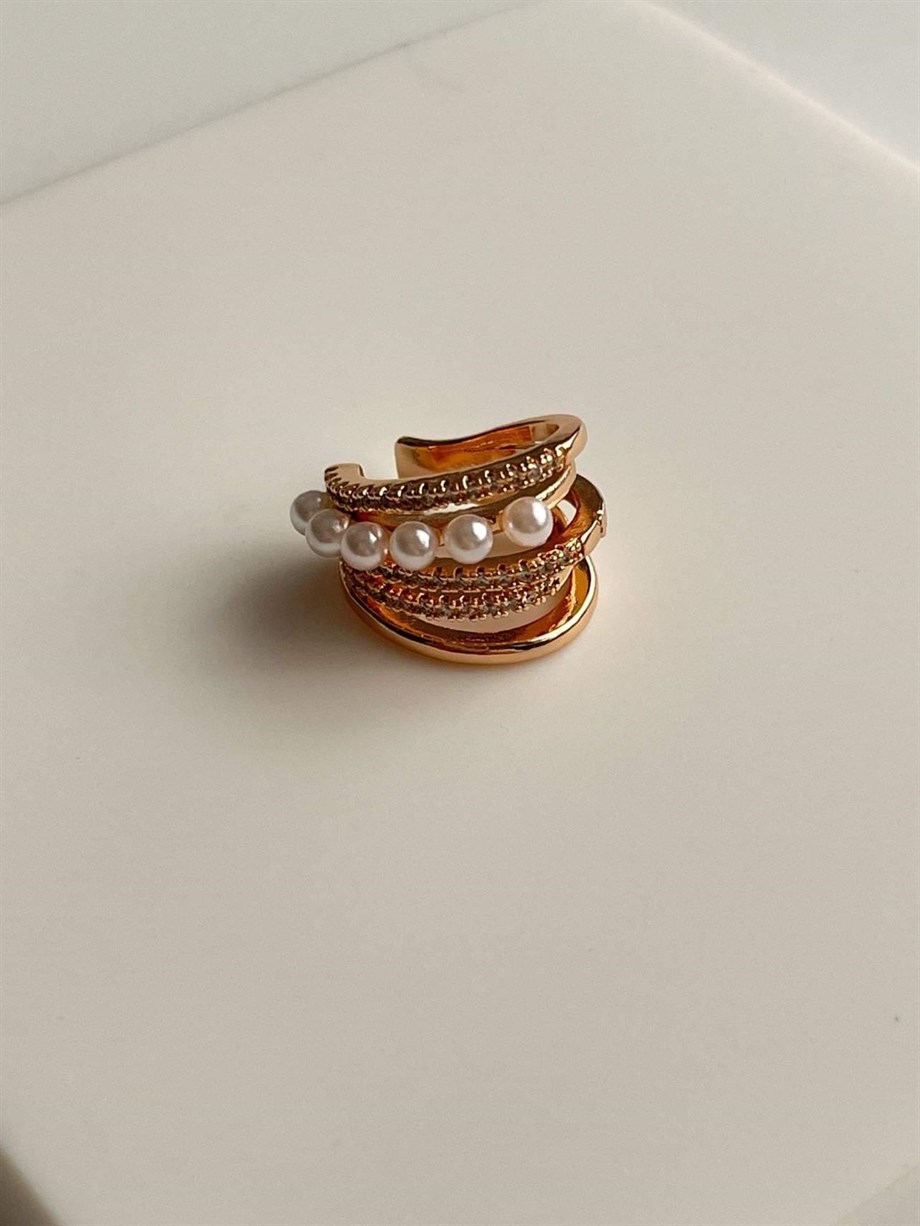 Özel Kaplama İncili Beyaz Zirkon Taşlı Tekli Ear Cuff Küpe (1.5 Cm)