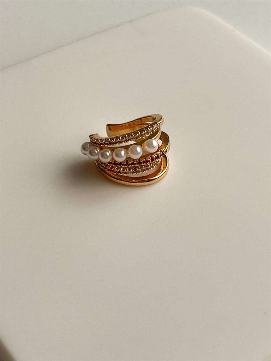 Özel Kaplama İncili Fuşya Zirkon Taşlı Tekli Ear Cuff Küpe (1.5 Cm)