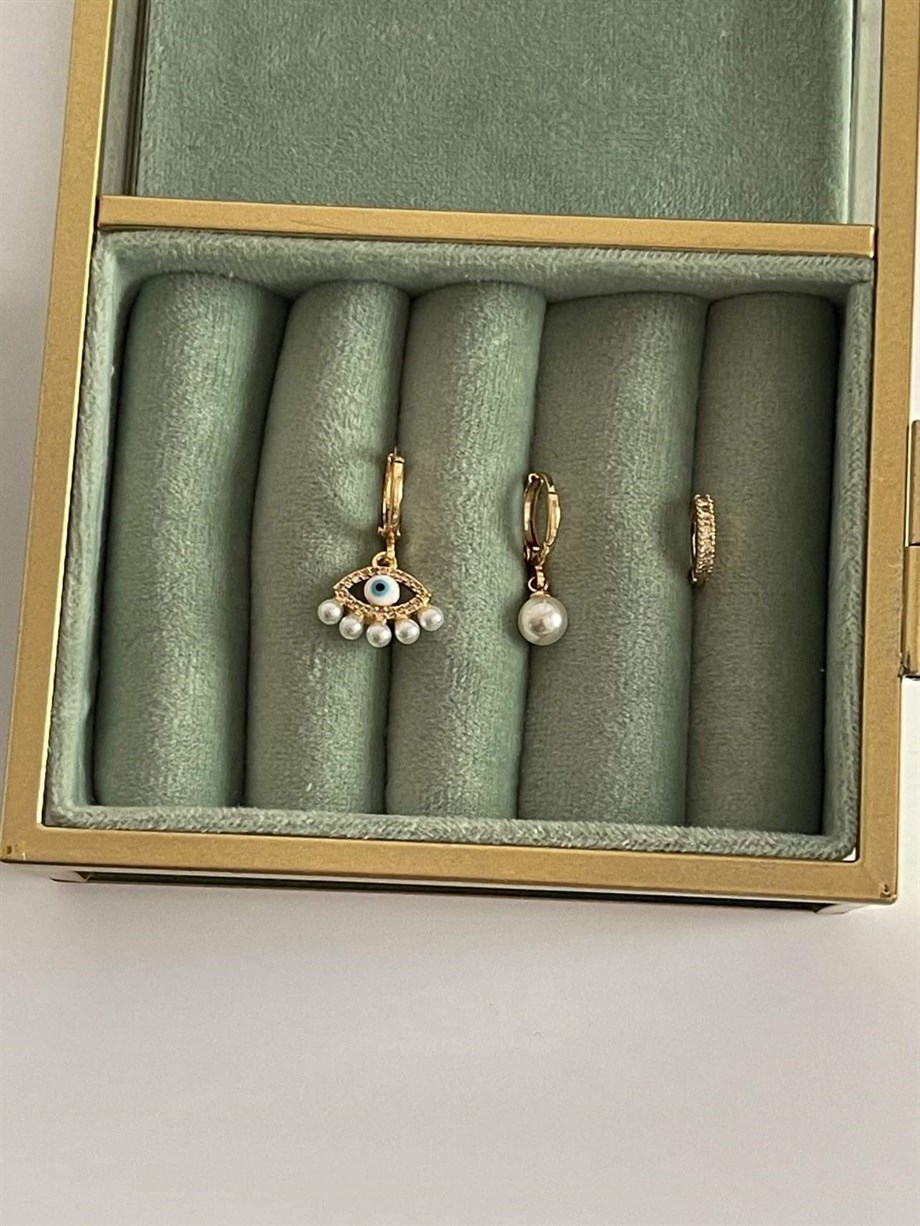 Özel Kaplama İncili Göz Detaylı Üçlü Küpe Seti (2.40 Cm)