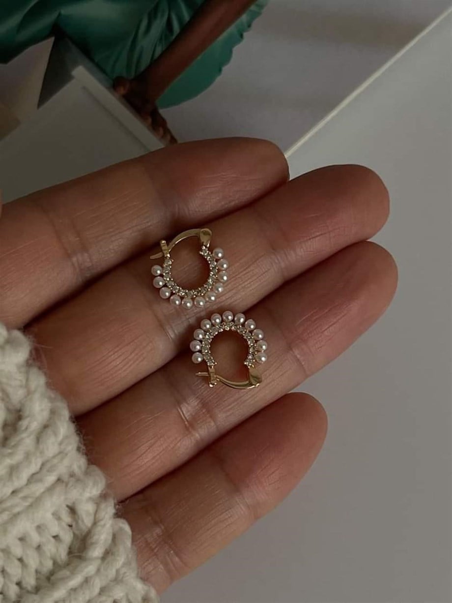 Özel Kaplama İncili Mini Halka Küpe (1.40 Cm)