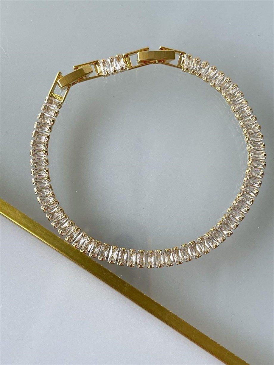 Özel Kaplama Küçük Baget Taşlı Lena Bileklik (18 Cm)