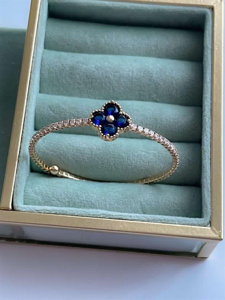 Özel Kaplama Lacivert Van Cleef Model Minimal Kelepçe Bileklik 