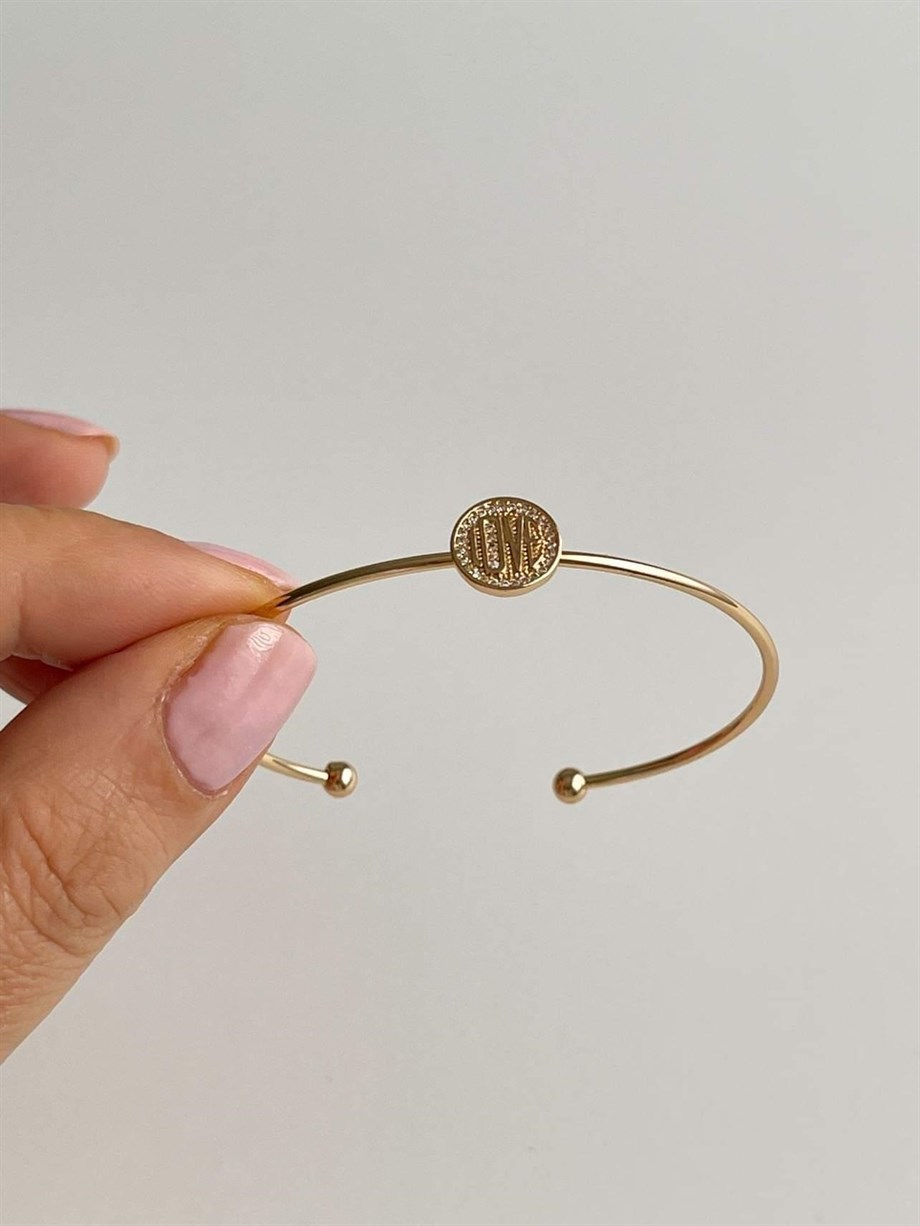 Özel Kaplama Love Taşlı Kelepçe Bileklik 