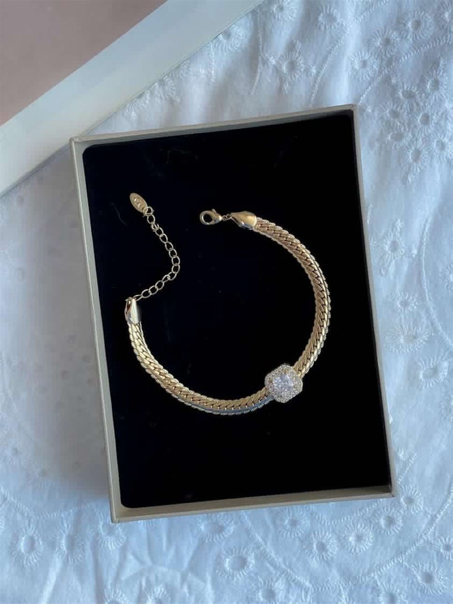 Özel Kaplama Mikro Altın Kaplama Baget Taşlı Bileklik (23 Cm)