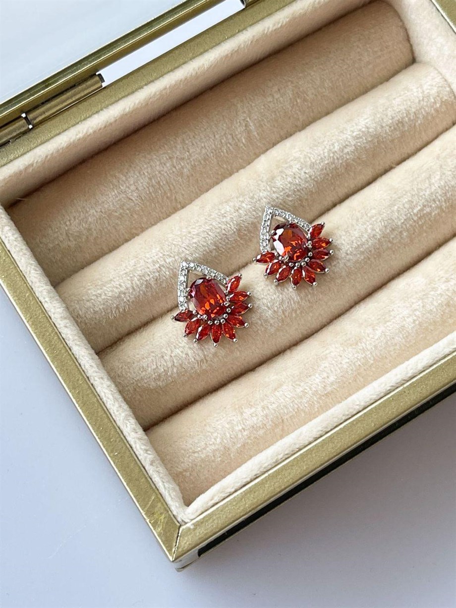 Özel Kaplama Pırlanta Model Kırmızı Zirkon Taşlı Küpe (1.5 Cm)