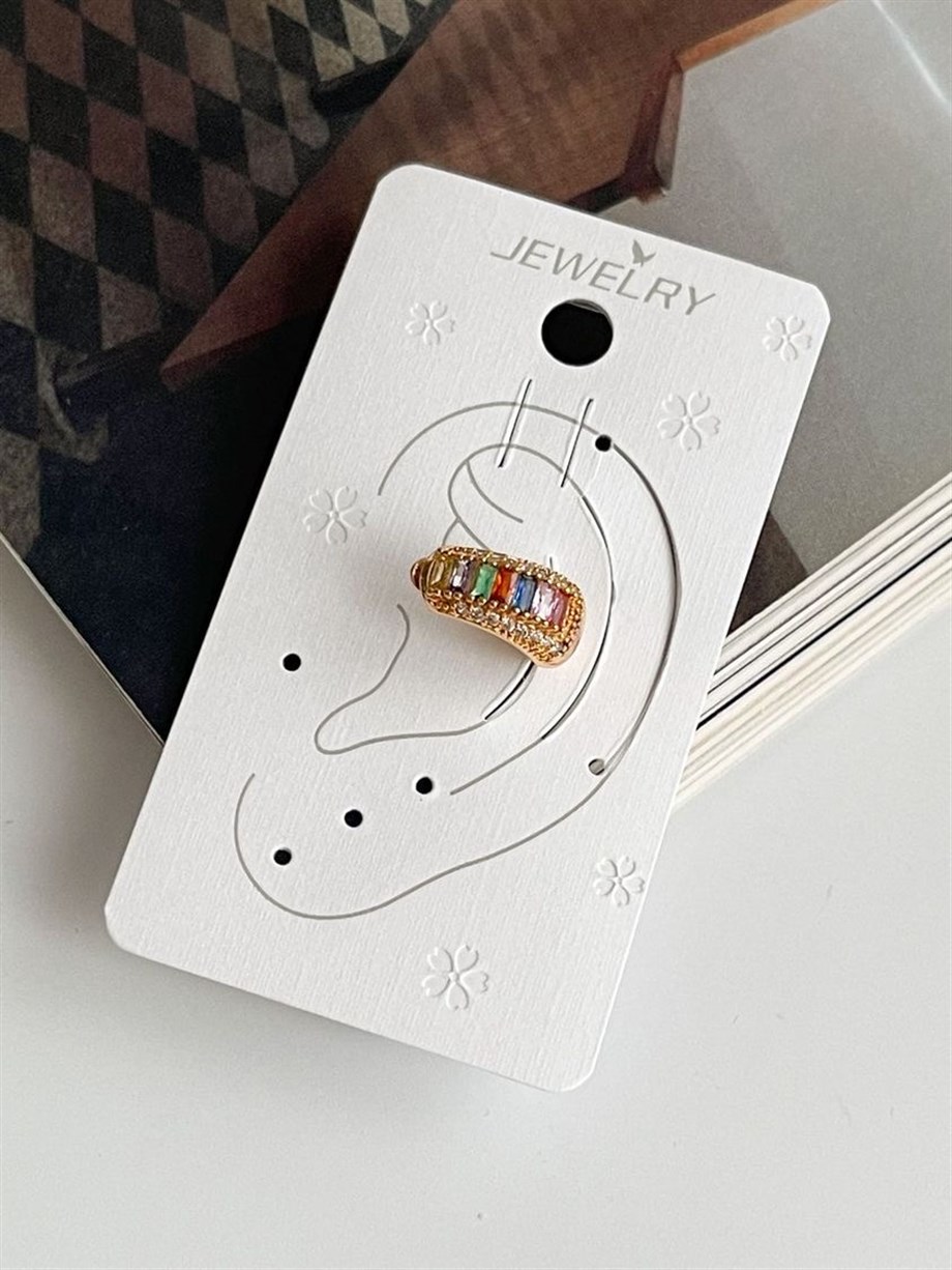 Özel Kaplama Renkli Baget Taşlı Ear Cuff Küpe