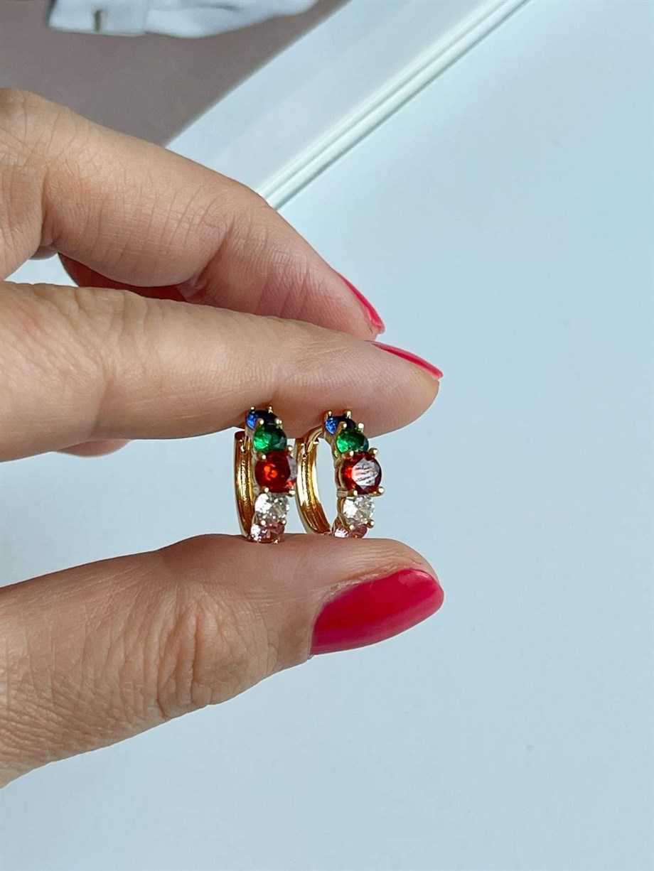 Özel Kaplama Renkli Taşlı Küpe (1.70 Cm)